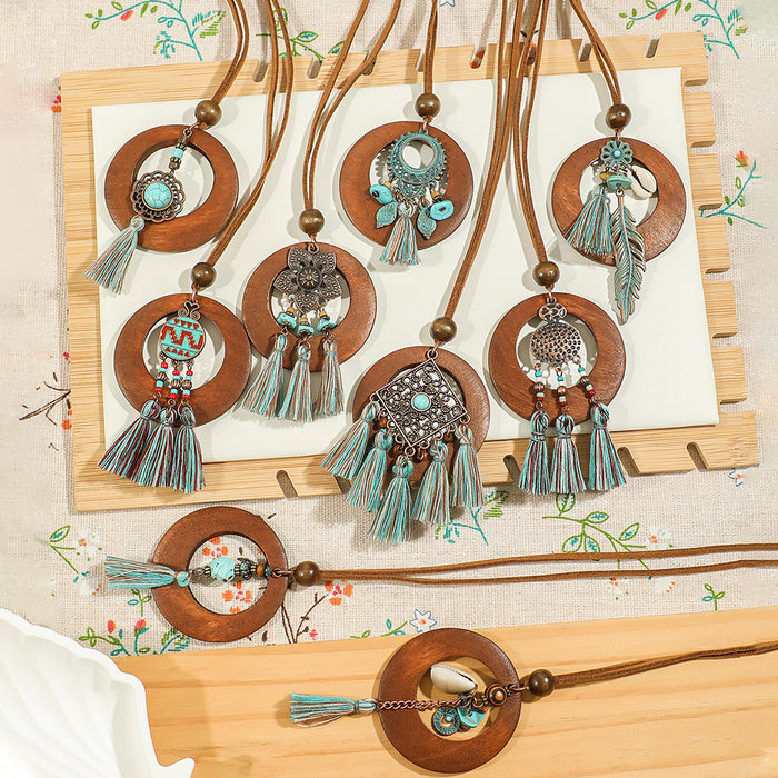 Wholesale Ethnic Literary Retro Tassel Flower Shell Necklace Fashion Accessory Gift MOQ≥2