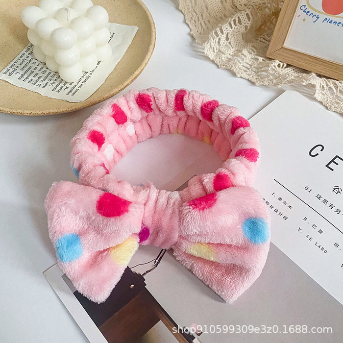 Wholesale Leopard Print Polka Dot Striped Bow Headband Women' s Face Wash Sports Headband Coral Velvet Hair Accessories