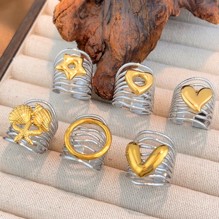 Wholesale stainless steel wide color-blocking Adjustable rings