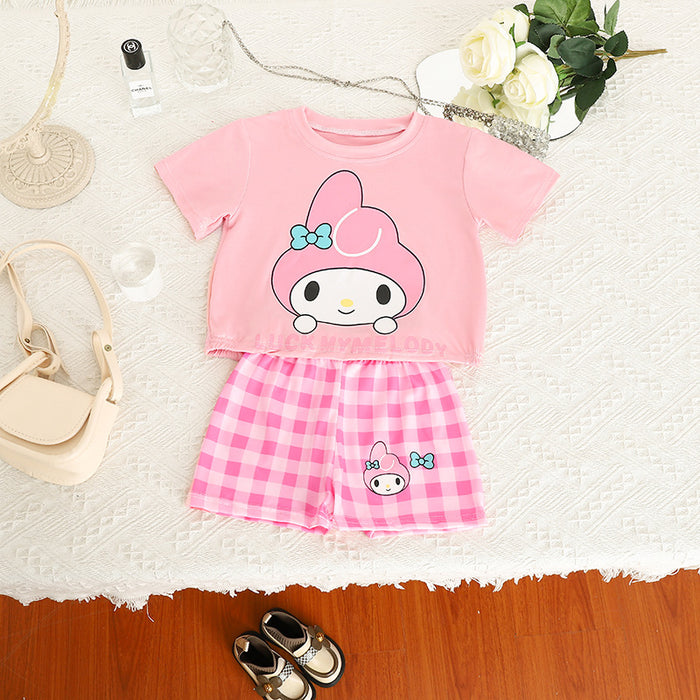 Wholesale Cartoon Cute T-shirt Plaid Shorts Children's Suit JDC-CTS-XiaoHZ004