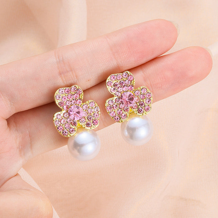 Wholesale 925 Silver Needle Earrings   Diamond Flower Pearl