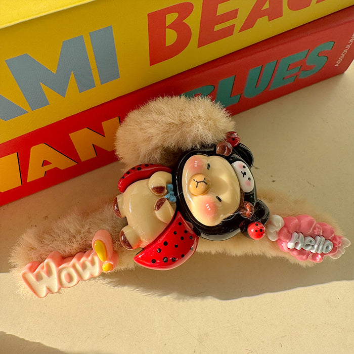 Wholesale Cute cartoon plush bear large shark clip,  suitable for girls with thick hair.