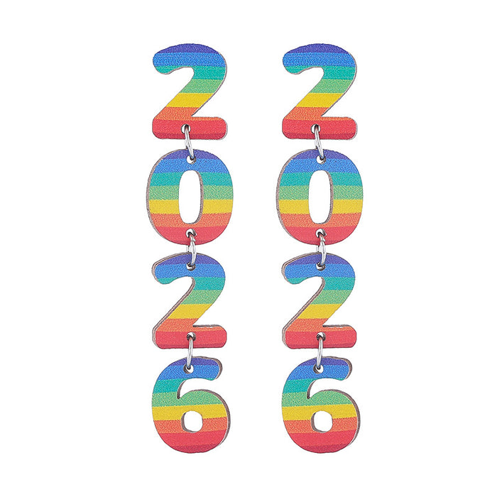 Wholesale New Year Celebration Wooden Earrings Happy New Year Letter Splicing Earrings