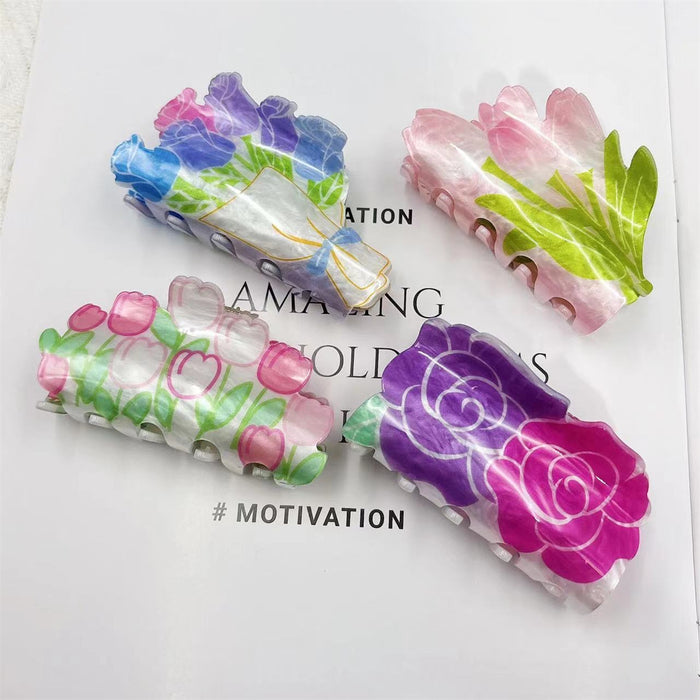 Wholesale Acrylic Flower Grab Clip Hand-painted Rose Lily Hair Accessories Dopamine Hairpin