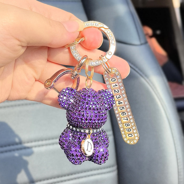 Wholesale Car Keychain Full Diamond Cartoon Violence Bear Key Chain Letter Cartoon Girl Key Pendant Gift