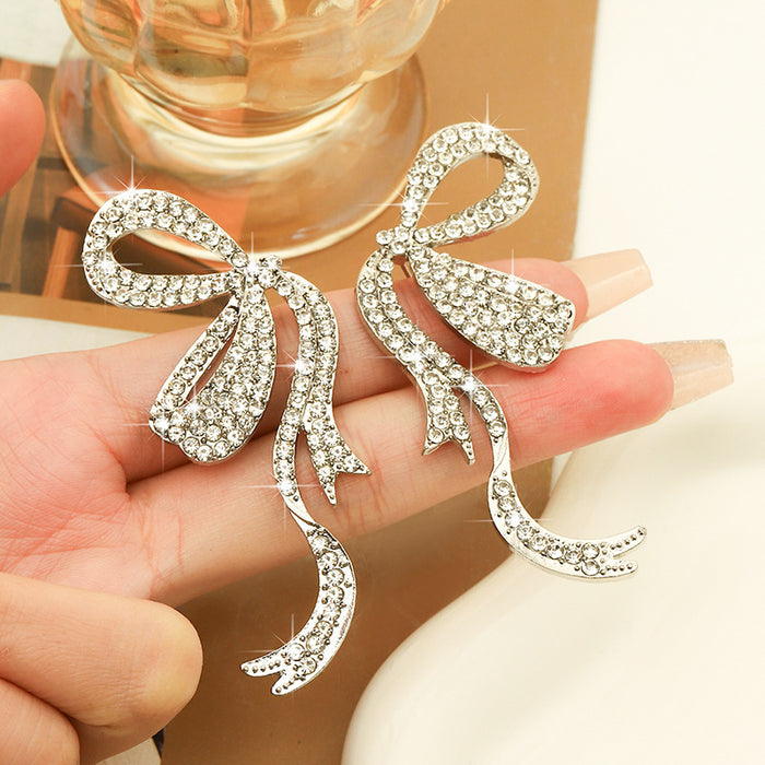 Wholesale butterfly ribbon light luxury full diamond earrings s925 silver needle earrings