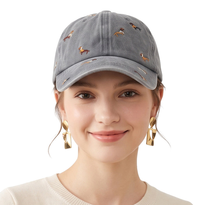 Wholesale Stylish Distressed Baseball Cap with Dachshund Embroidery American Retro Soft Top