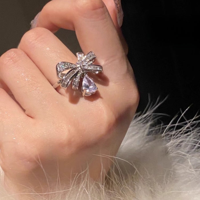 Wholesale Bow Water Drop Ring for Women Niche Design Open Ring