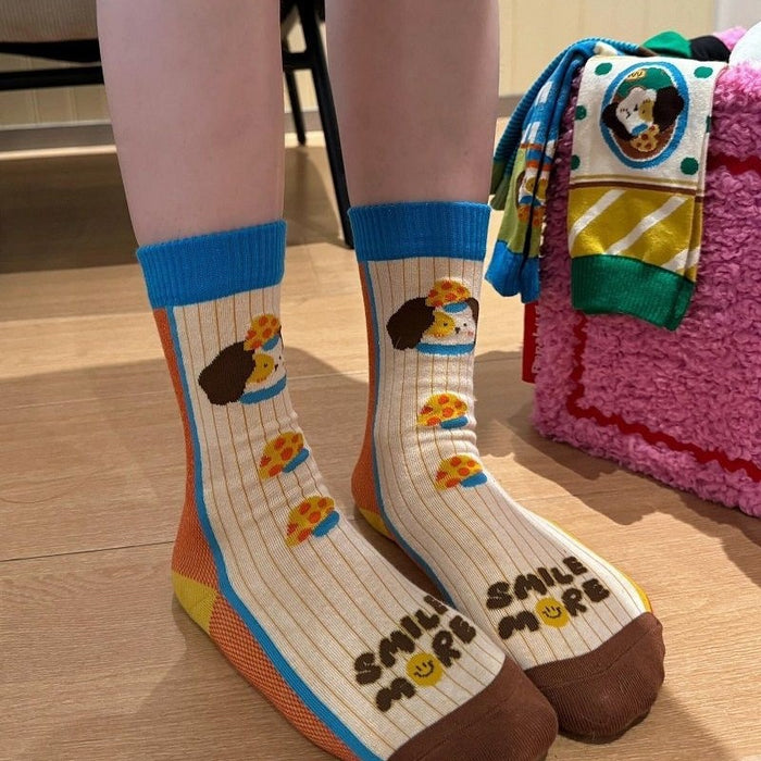 Wholesale Cute and quirky socks with children's midsole design, contrasting colors