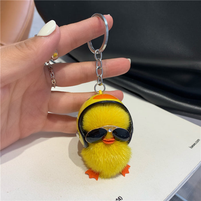 Wholesale Mini Mink Fur Yellow Duck Car Keychain JDC-KC-HaoQ002