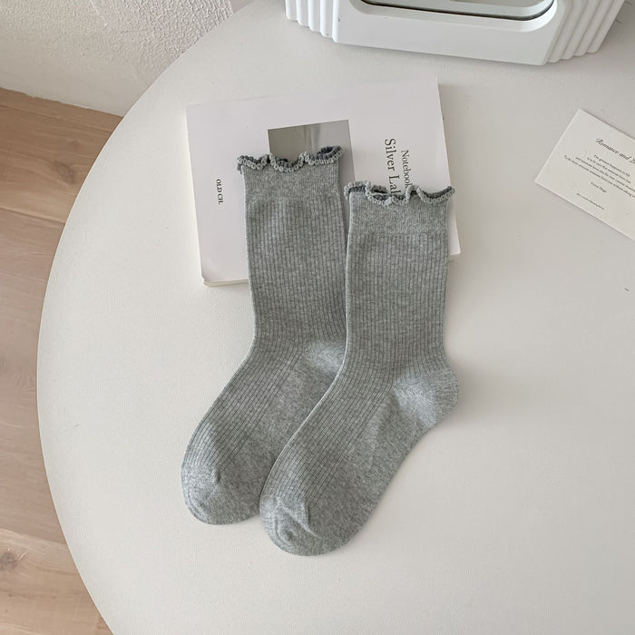 Wholesale Socks, tube socks, pure cotton, girls' contrasting lace, long pile socks