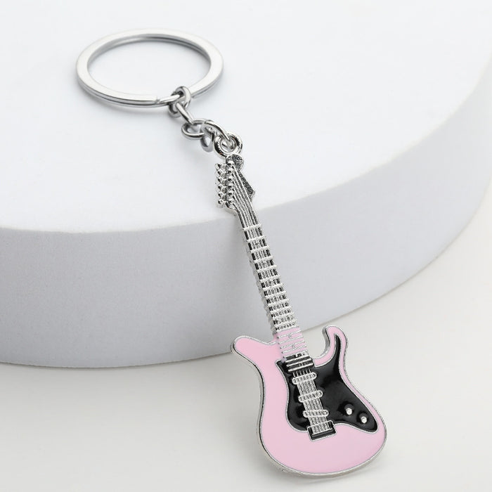 Wholesale Creative Musical Instrument Pendant Keychain Metal Painted Guitar Key Holder Office Culture Keychain Event Gift Bag Decoration