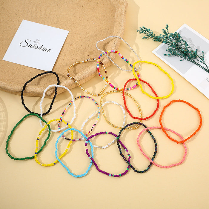 Wholesale Handmade colorful rice bead beach chain bracelet DIY finished bead string bracelet