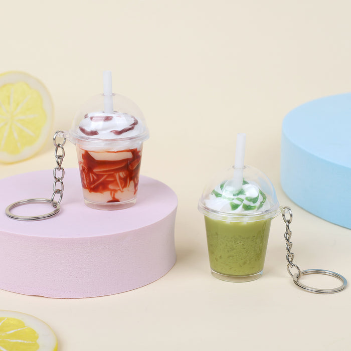 Wholesale Plastic Ice Cream Cup Keychain Pendant Simulated Dessert Style Bag Charm MOQ≥2
