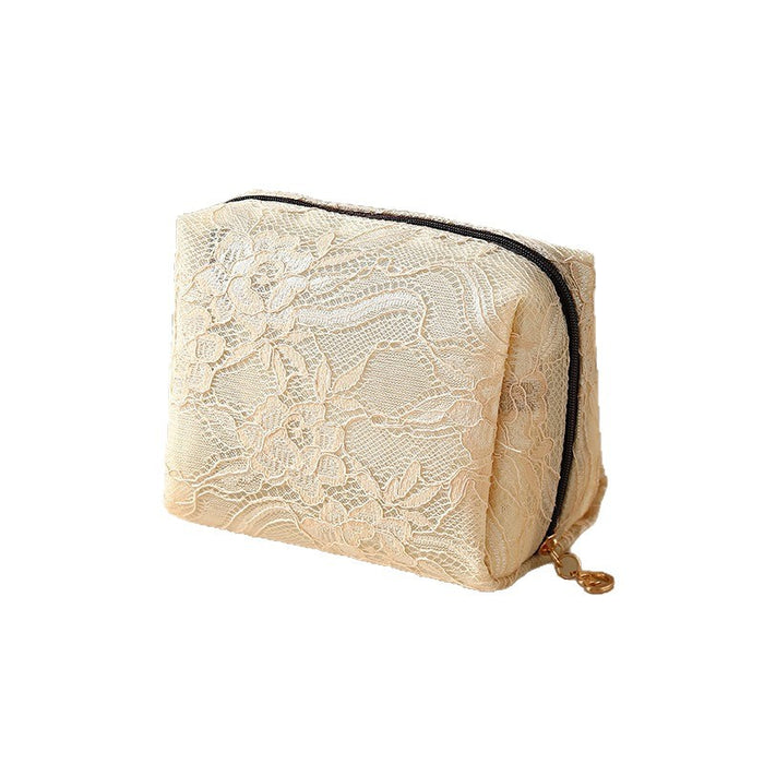 Wholesale Fashion Lace Makeup Bag Small Travel Cosmetic Pouch Beige Nylon Boutique Resale