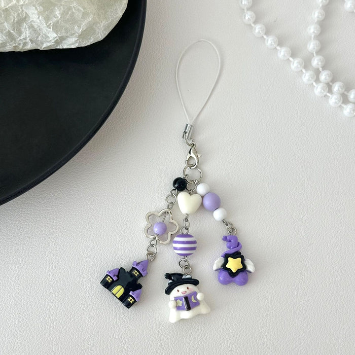 Wholesale Trendy  Ghost Beaded Keychain Charm Black Cat Phone Bag Pendant Fashion Accessory