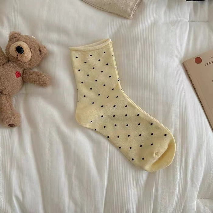 Wholesale Curled edge polka dot socks, mid tube socks, simple pile socks, long socks