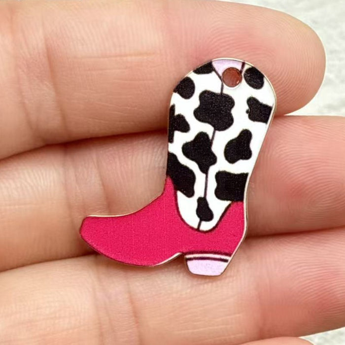 Wholesale 10pcs Alloy Vintage Western Cowboy Printed Boots Keychain Pendant Backpack DIY Jewelry Accessories