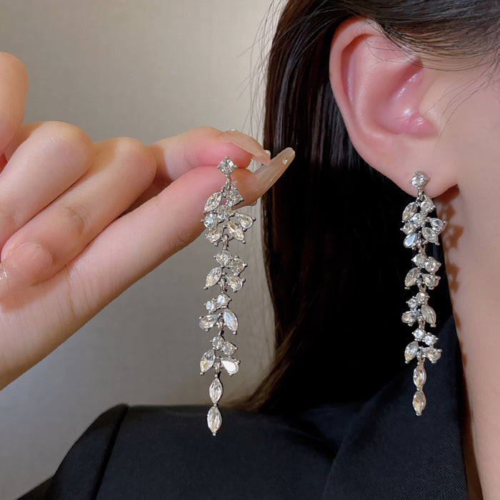 Wholesale Wheat ear long tassel full diamond earrings female
