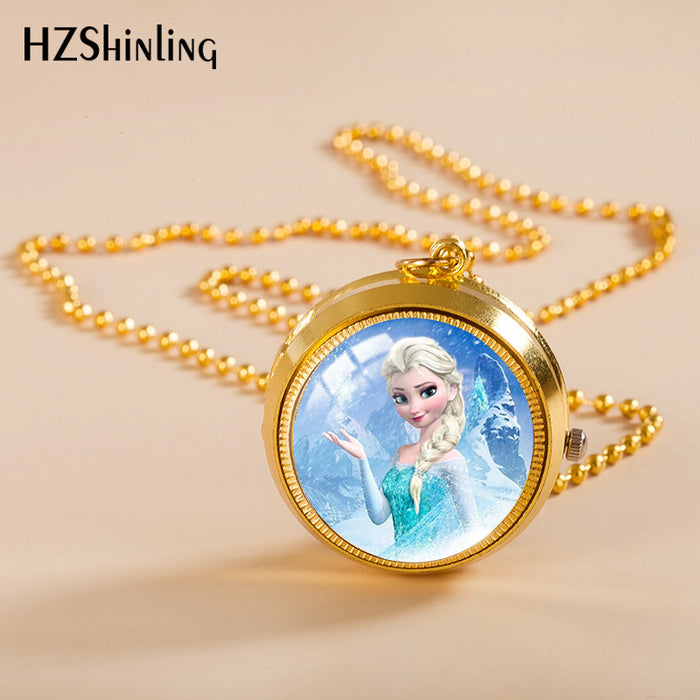 Wholesale Cartoon cute rotating pocket watch student flip necklace