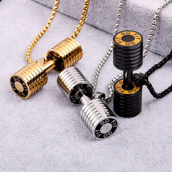 Wholesale Men necklace dumbbell fitness stainless steel pendant