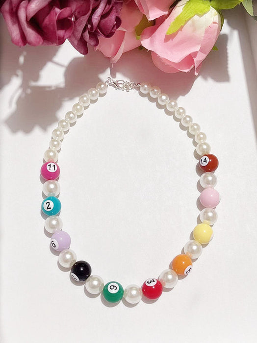 Wholesale Color Billiards Necklace Women' s Dopamine Unique Pearl Clavicle Chain Niche Personality Exaggerated Necklace
