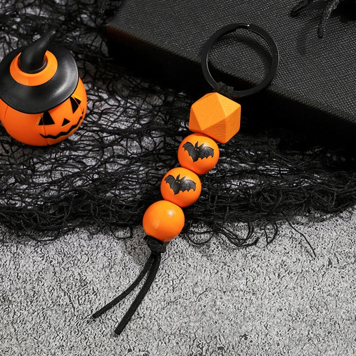 Wholesale Halloween Pumpkin Wooden Beaded Keychain JDC-KC-RongRui029