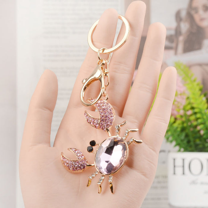 Wholesale Rhinestone Crab Keychain Cute Pink Metal Car Key Accessory Bag Charm Boutique Gift MOQ:3