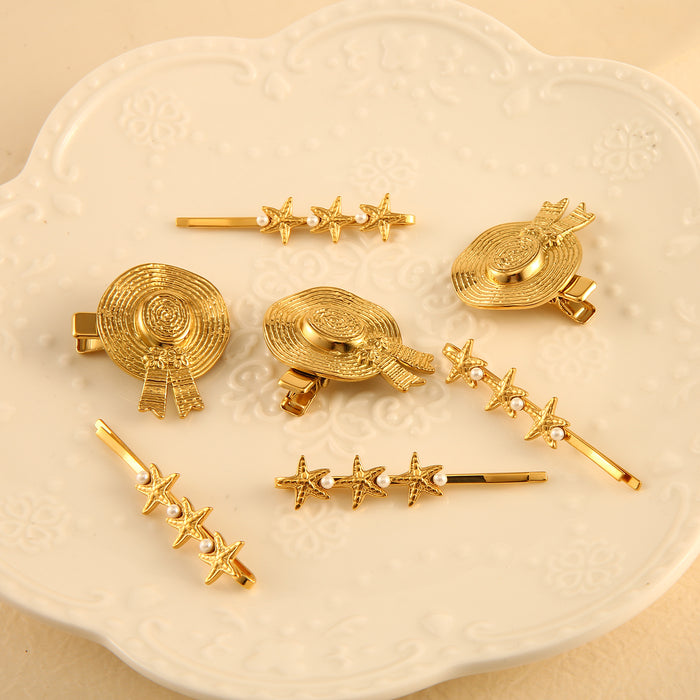 Wholesale Fashionable hot selling natural style stainless steel straw hat hair clip, personalized retro starfish fringe headband