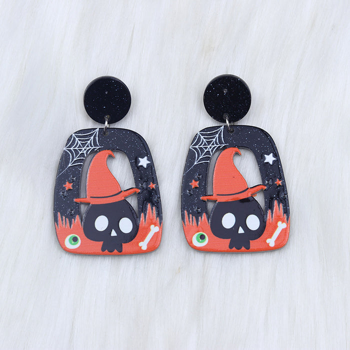 Wholesale Halloween 2023 New Square Round Hollow Earrings Acrylic Cartoon Ghost Pumpkin Cat Earrings JDC-ES-DuAi012