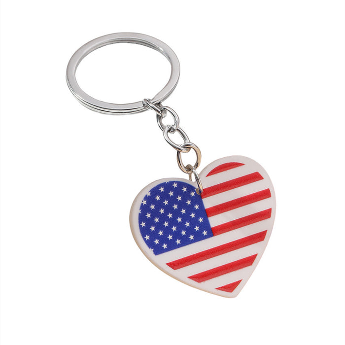 Wholesale American Independence Day Flag Love Acrylic Keychain JDC-KC-RongRui018