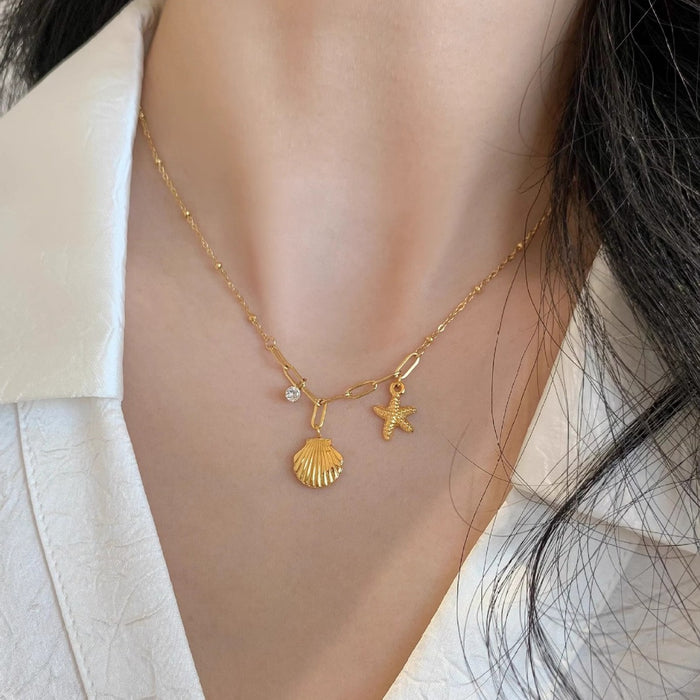 Wholesale Shell starfish water diamond necklace