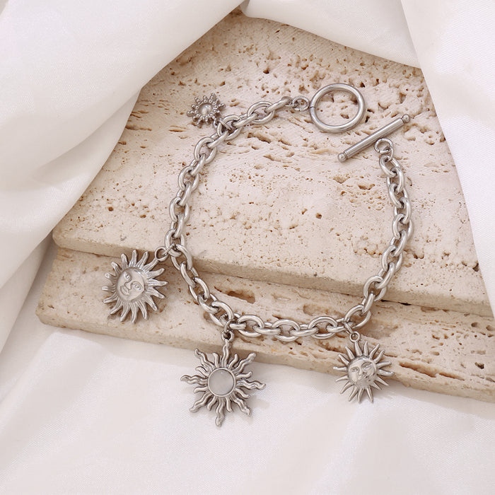 Wholesale Stainless steel sun multi pendant bracelet,  simple turquoise sun bracelet