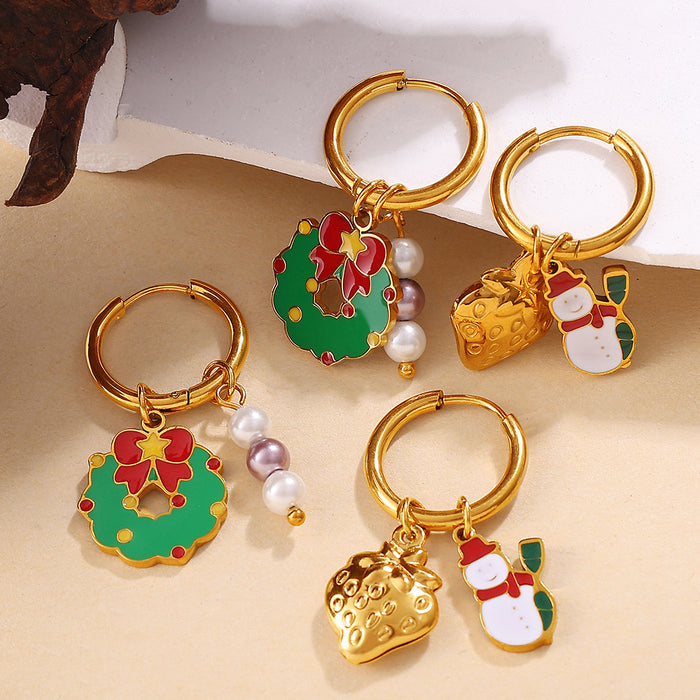 Wholesale Christmas Collection Gingerbread Man Pendant Earrings Stainless Steel