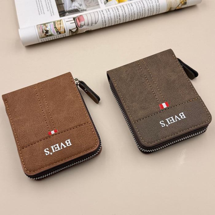 Wholesale Retro PU Leather Men' s Bifold Wallet with Zipper - Grey Fashion Accessory MOQ≥2