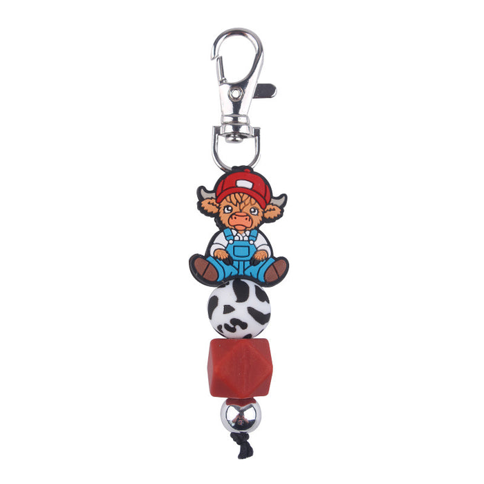 Wholesale Cartoon Cow Silicone Beaded Wrist Keychain JDC-KC-GuangTian039