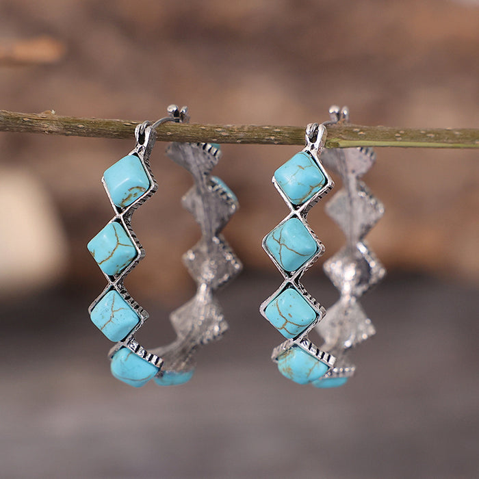 Wholesale Exaggerated diamond shaped turquoise U-shaped earrings with turquoise earrings