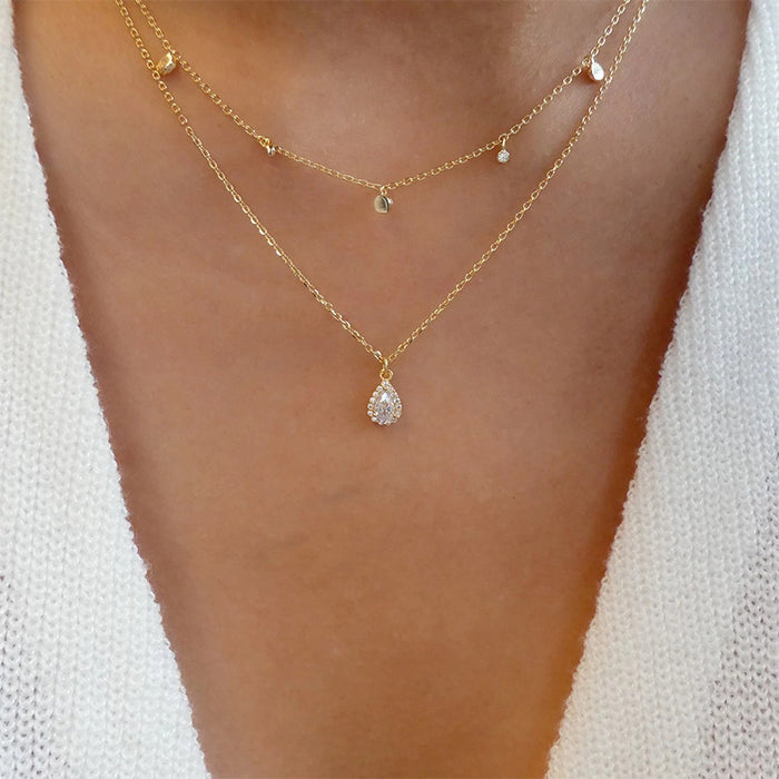 Wholesale New Jewelry: Gold Plated Crystal Water Drop Multi Layer Necklace, Fashion Sweater Chain for Women