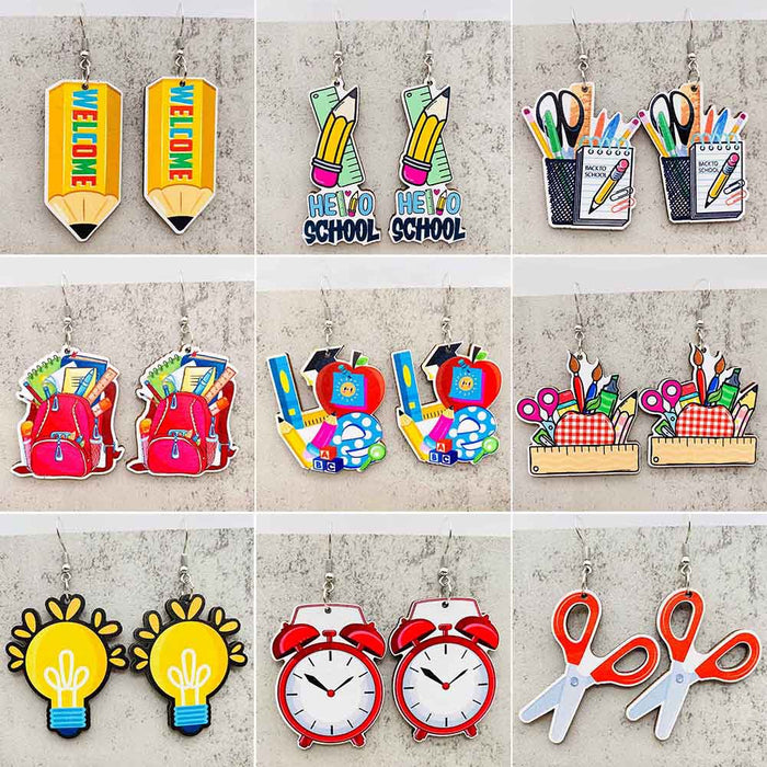 Wholesale Teachers'  Day Earrings Pencil Alarm Clock Wooden Earrings School Season Student Earrings