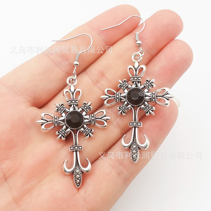 Wholesale Gothic Cross Crystal Zinc Alloy Earrings JDC-ES-LCR001