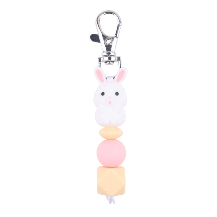 Wholesale Santa Cartoon 3D Little White Rabbit Silicone Bead Keychain JDC-KC-GuangTian034