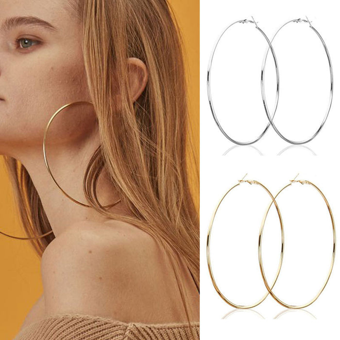 Wholesale Exaggerated large circle earrings and earrings for women, simple and personalized metal smooth earrings