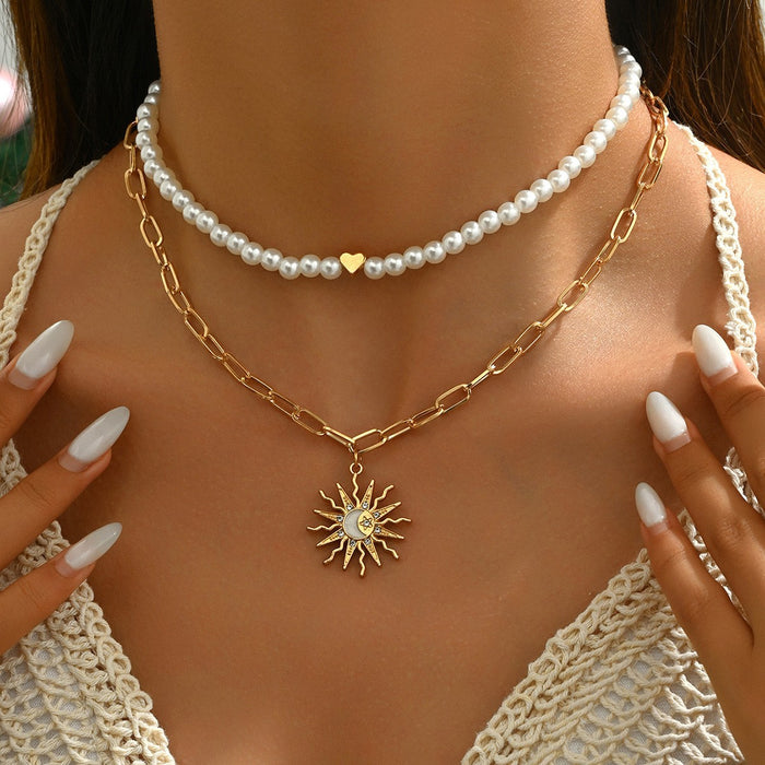 Wholesale Zinc Alloy Layered Necklace with nut Tree Starfish Flower Pendant