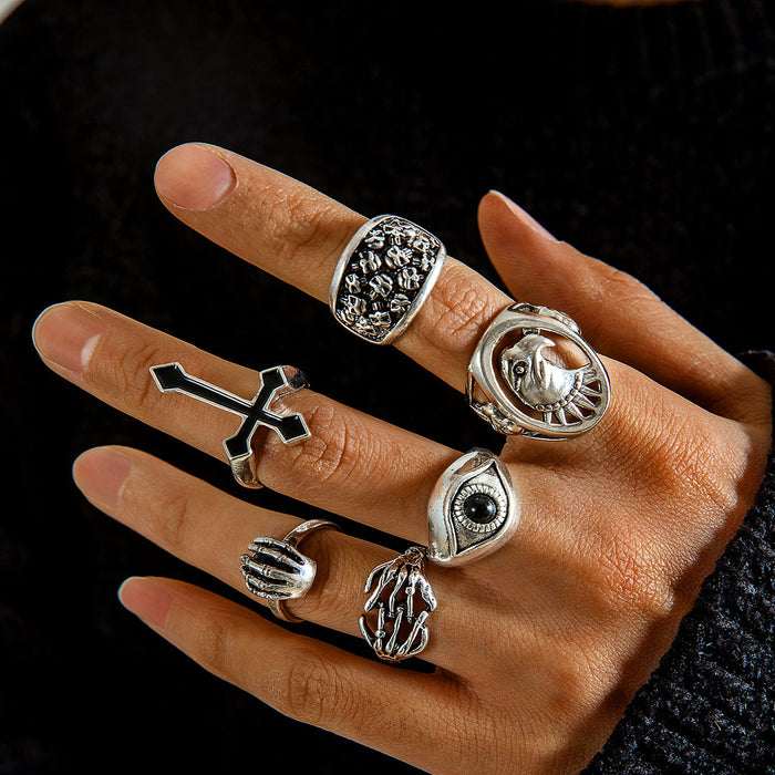 Wholesale Dark Heart 9-Piece Ring Set Punk Style Fashion Jewelry Accessory MOQ≥2