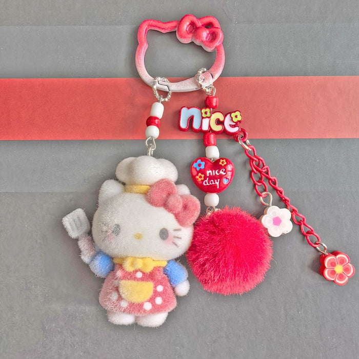 Wholesale Dopamine Style Cute Cat Ear Flocked Phone Charm Bag Keychain Pendant DIY Accessory