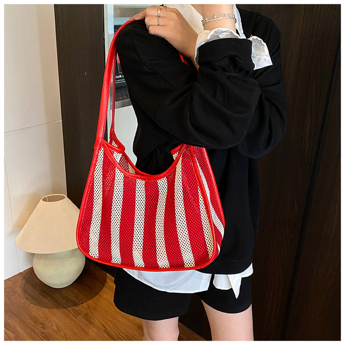 Wholesale Striped woven bag for women, large capacity versatile single shoulder underarm bag, fashionable and versatile tote bag