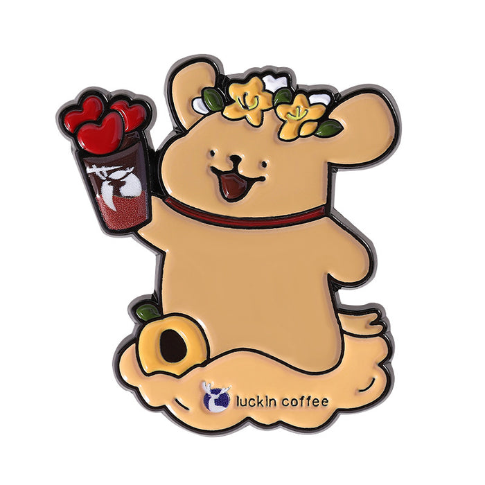 Wholesale Cute Japanese Animal Brooch Pin Bear And Dog Coffee Design Zinc Alloy Fashion Accessory