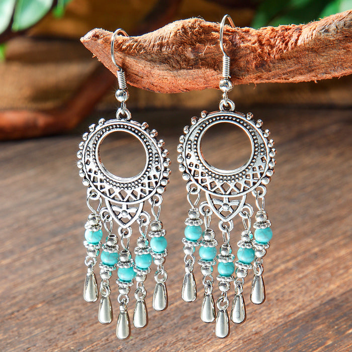 Wholesale 2pcs Bohemian Vintage Flower Tassel Elegant Earrings