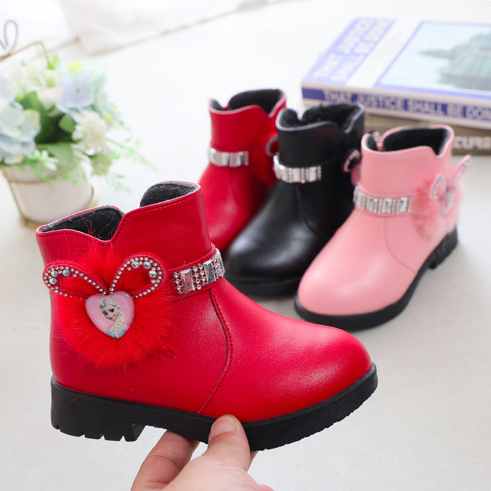 Wholesale A Pair/ Girls' Cotton Boots Mid-range Children's Fashionable Rabbit Ear Rhinestone Warm Shoes JDC-KS-SB004