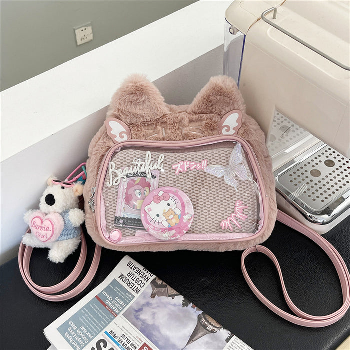 Wholesale Plush PU transparent anime-style backpack/ shoulder bag/ crossbody bag